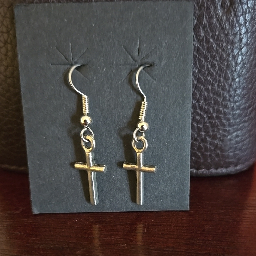 Tiny Silver Cross Earrings